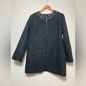 Chicos black tinsel and beaded jacquard jacket overcoat size 1